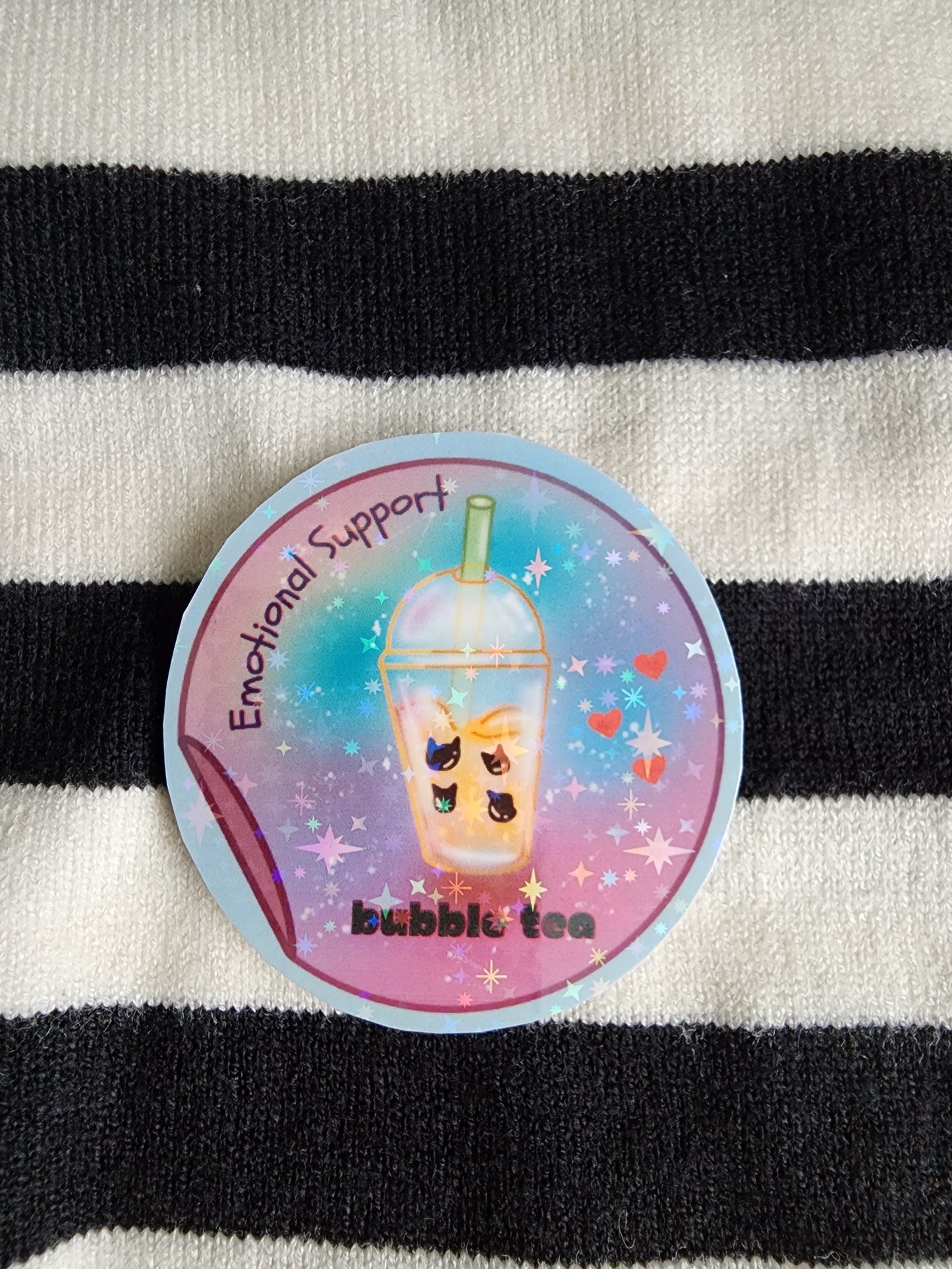 Emotional Support Bubble Tea (Holographic Sticker)
