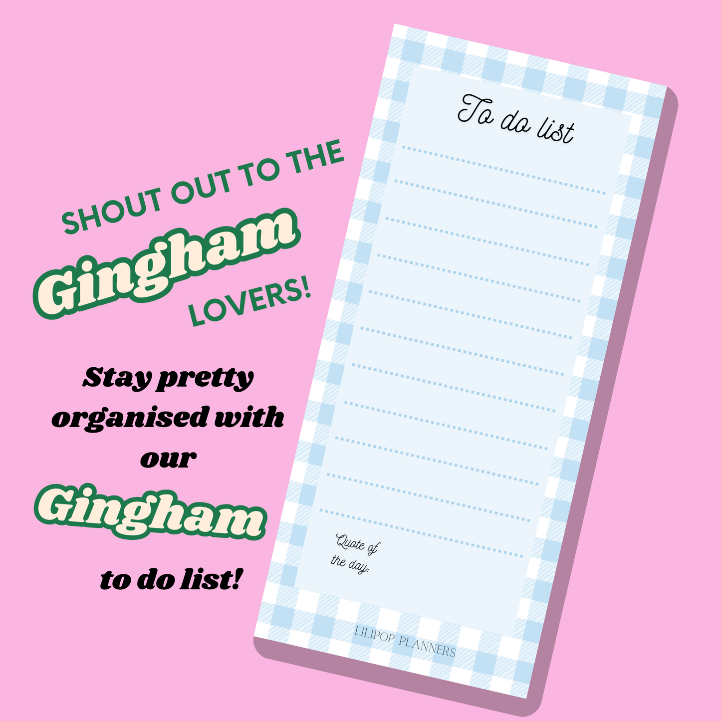 Gingham notepad planner